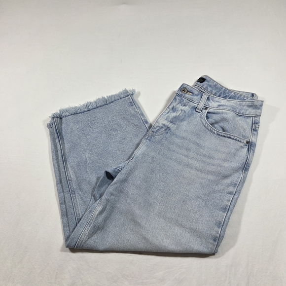 Talbots Denim - Talbots Crop Jean Wide Leg Light Blue High-Rise Jeans Frayed Hem 8P Cotton